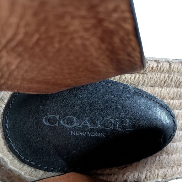 Coach Primrose Espadrille Platform Wedge Sandal Leather Black Ankle Strap 6 B - Picture 8 of 10